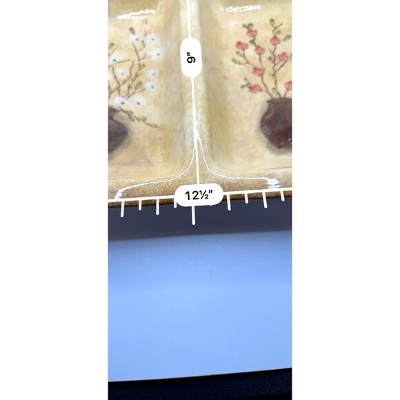 222 Fifth Gold Earth Tones Stoneware Floral Divided Relish Tray or Decor 12x9 - Picture 9 of 9